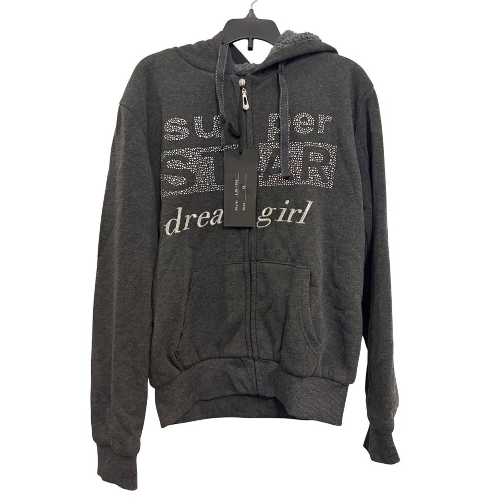 Lee HanTon Womens Hooded Zip-Up Jacket XL Charcoal Gray Soft Lined Super Star Pr
